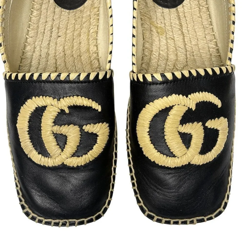 Gucci Charlotte Interlocking G Nappa Leather Espadrille EU 37 Square Toe